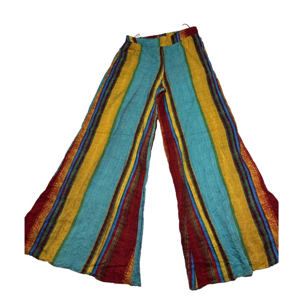 Cider Women Wide Leg Multicolored Strip Pull On Pants Boho Festival Comfort Sz M
